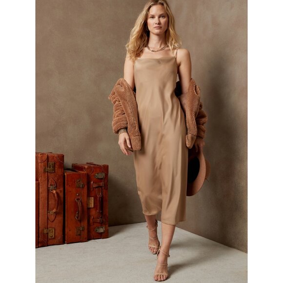 Banana Republic Cowl Neck Satin Midi Slip Dress, Champagne - Size M Medium - Picture 2 of 7